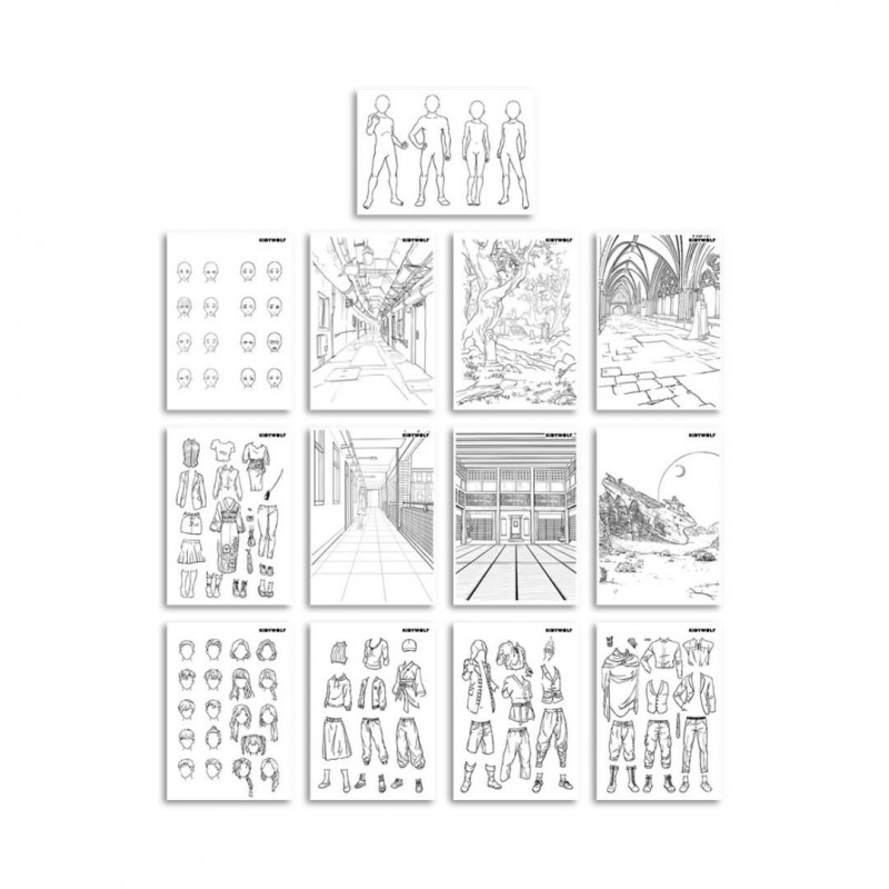 KIDYWOLF: Tablet ζωγραφικής με φως, 2 όψεων με οθόνη LΕD & μαυροπίνακα- Σχέδιο Χαρακτήρες Manga