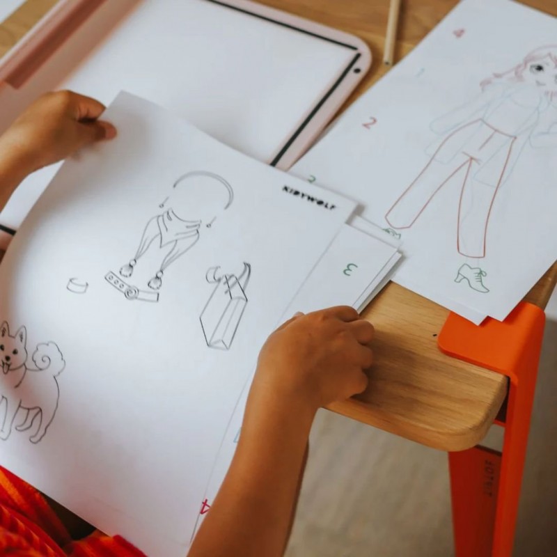 KIDYWOLF: Tablet ζωγραφικής με φως, 2 όψεων με οθόνη LΕD & μαυροπίνακα- Σχέδιο Μόδας