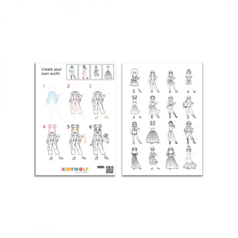 KIDYWOLF: Tablet ζωγραφικής με φως, 2 όψεων με οθόνη LΕD & μαυροπίνακα- Σχέδιο Μόδας