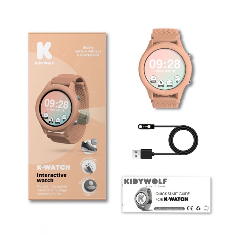 KIDYWOLF: Παιδικό ρολόι Smartwatch με οθόνη αφής  & επαναφορτιζόμενη μπαταρία - peach