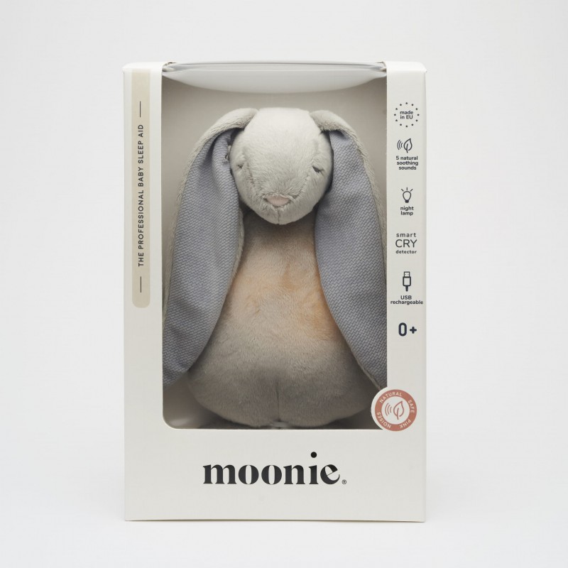 MOONIE 2.0: Επαναφορτιζόμενο βοήθημα ύπνου με ηχογράφηση & αισθητήρα κλάματος Silver Bunny