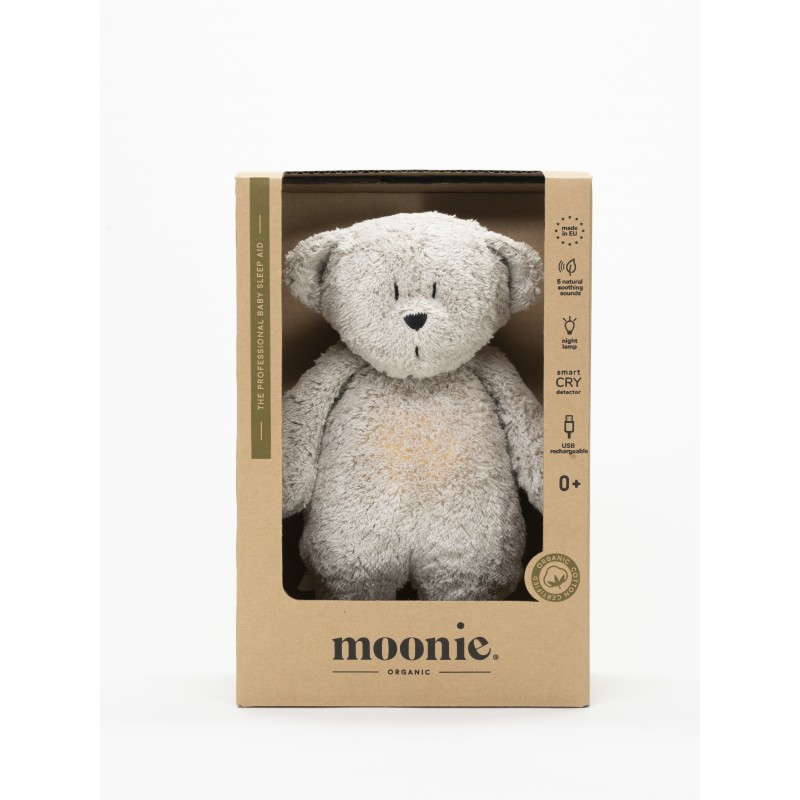 MOONIE 2.0: Επαναφορτιζόμενο βοήθημα ύπνου με ηχογράφηση & αισθητήρα κλάματος – Οργανικό βαμβάκι Gray
