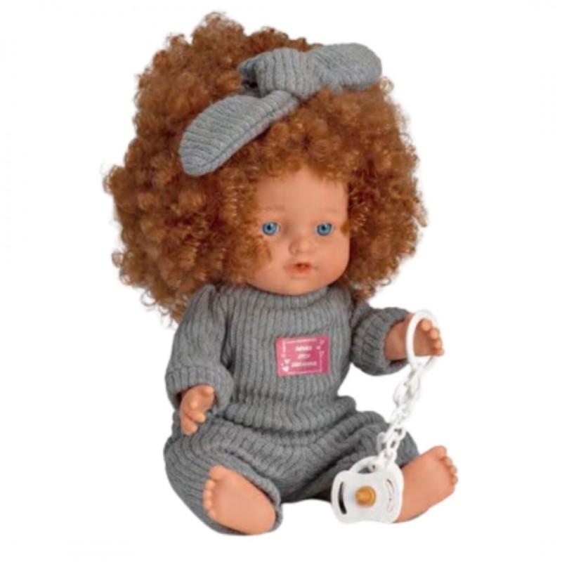 Magic baby κούκλα "MY BABIES Κόκκινα Σγουρά Μαλλιά με γκρι φορμάκι και κορδέλα"