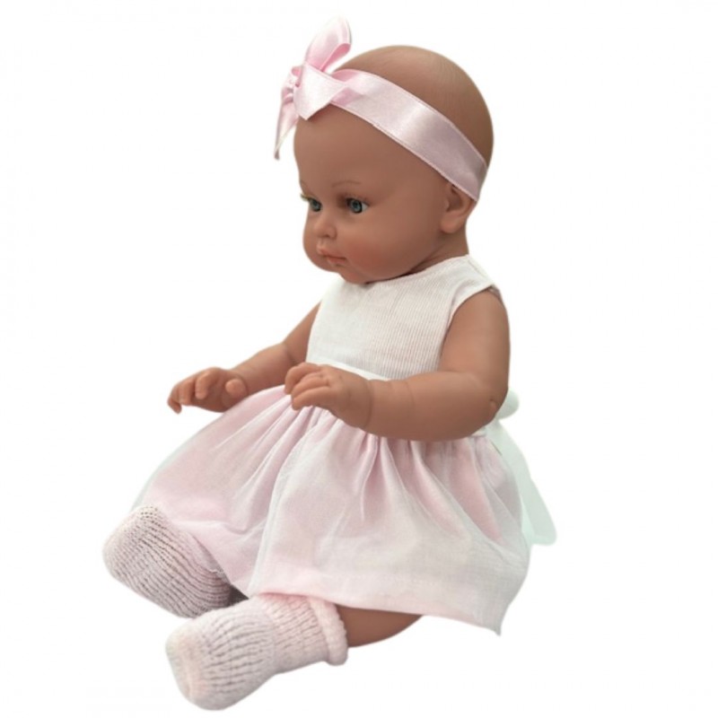 Magic baby κούκλα "Alicia με λευκό φόρεμα και μεγάλο ροζ φιόγκο"