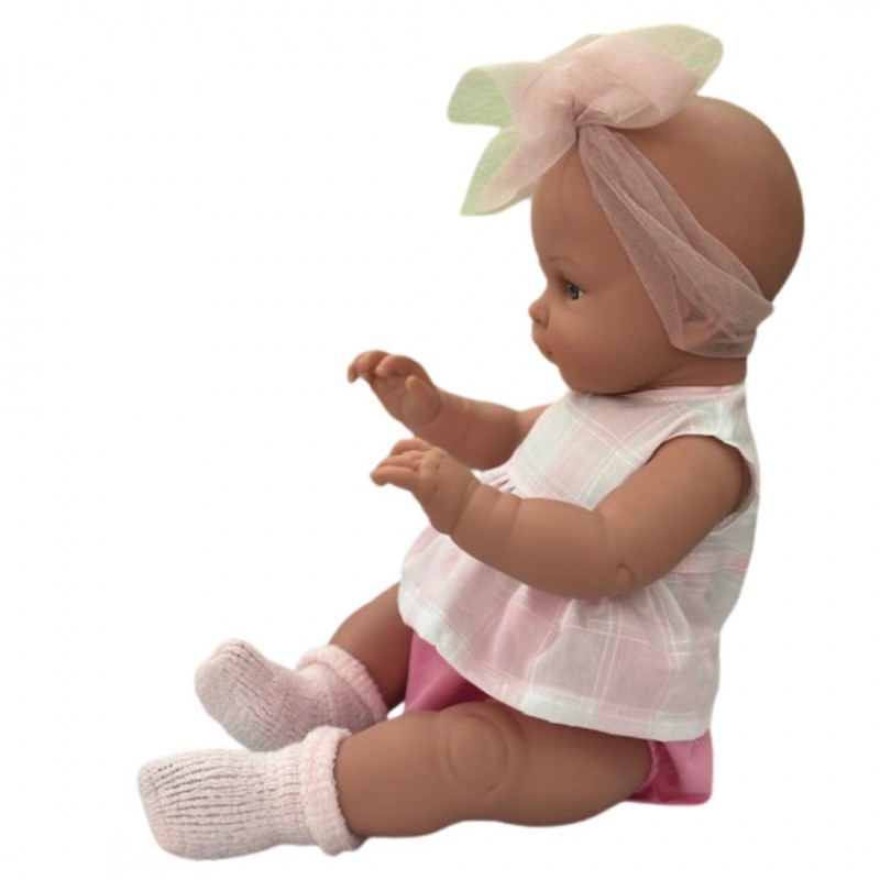 Magic baby κούκλα "Alicia με φούξια-λευκό ρούχο και μεγάλο φιόγκο "