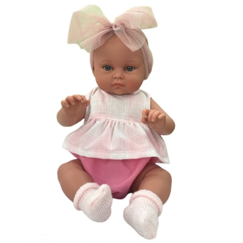Magic baby κούκλα "Alicia με φούξια-λευκό ρούχο και μεγάλο φιόγκο "