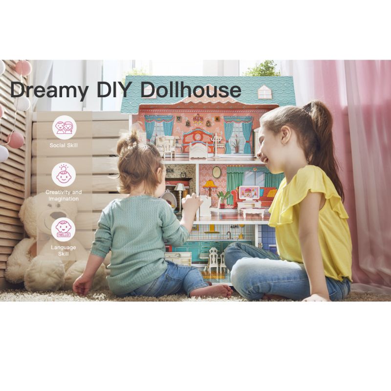 MySunshine: Ξύλινο κουκλόσπιτο με 3 ορόφους και 28 αξεσουάρ