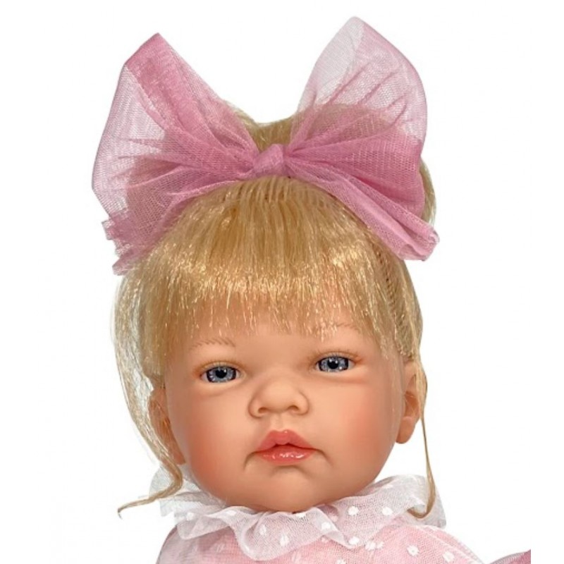 Nines D'Onil: Celia Χειροποίητη Κούκλα με ξανθά μαλλιά και ροζ πουα τούλινο φόρεμα με μηχανισμό που γελά