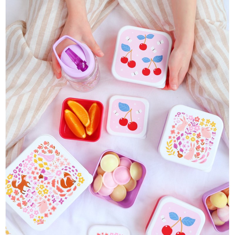 A little lovely company: Σετ 4 δοχεία φαγητού Lunch & Snack Box -Cherries