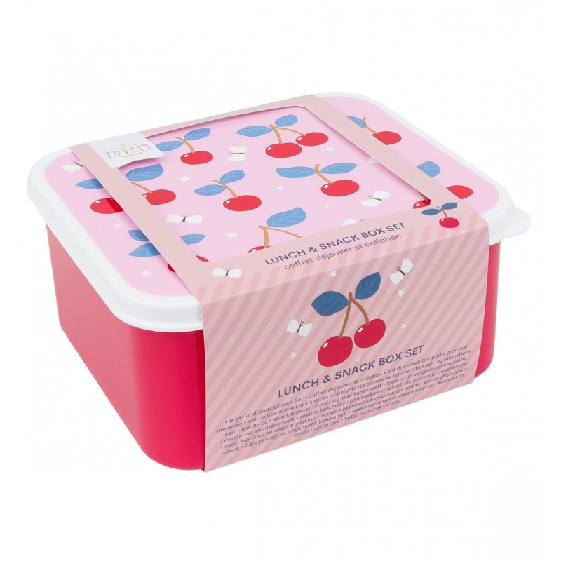 A little lovely company: Σετ 4 δοχεία φαγητού Lunch & Snack Box -Cherries