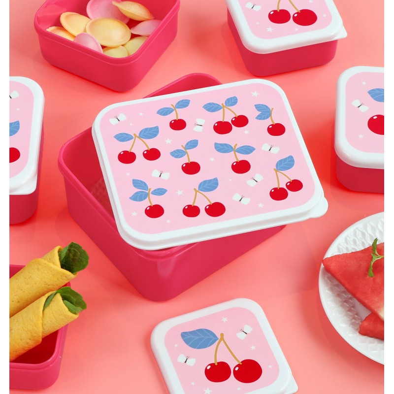 A little lovely company: Σετ 4 δοχεία φαγητού Lunch & Snack Box -Cherries