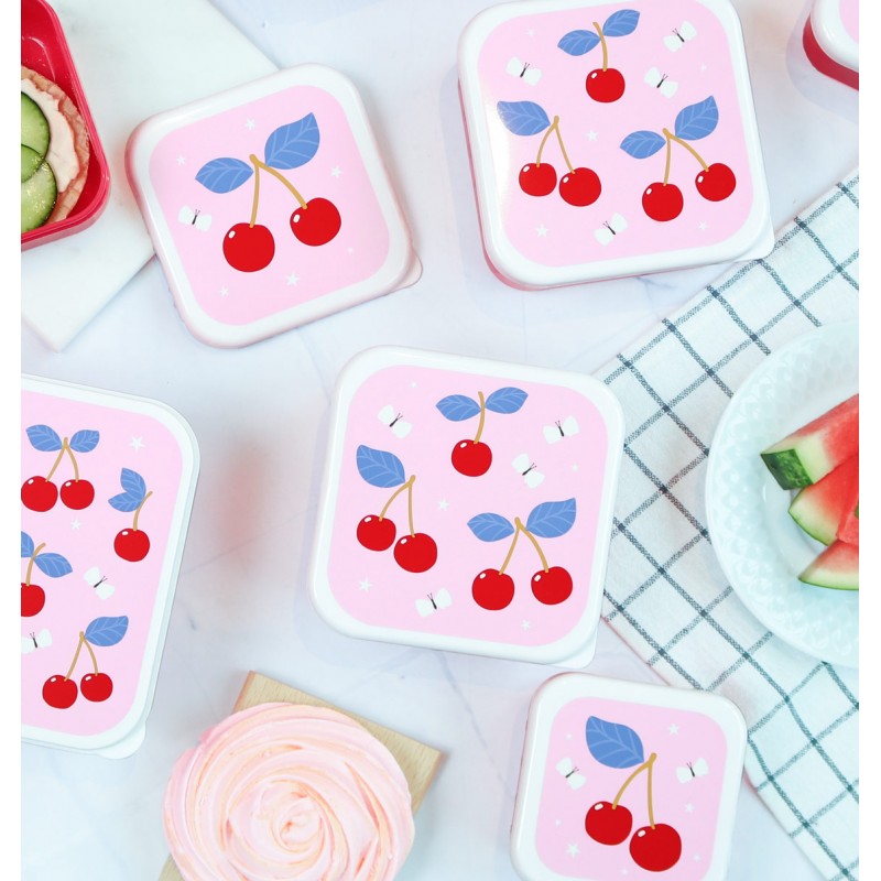 A little lovely company: Σετ 4 δοχεία φαγητού Lunch & Snack Box -Cherries