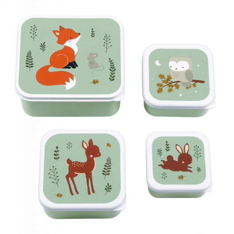A little lovely company: Σετ 4 δοχεία φαγητού Lunch & Snack Box Forest Friends Sage