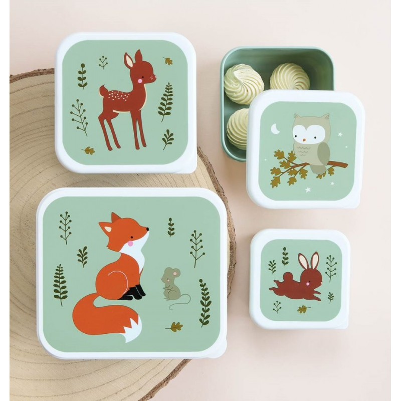 A little lovely company: Σετ 4 δοχεία φαγητού Lunch & Snack Box Forest Friends Sage