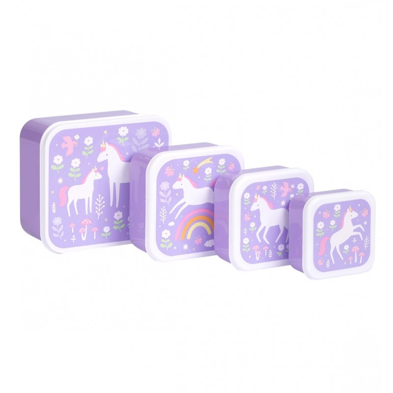 A Little Lovely Company Σετ 4 Δοχεία Φαγητού Lunch & Snack Box Unicorn Dreams