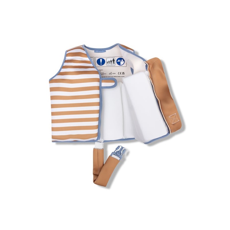 Swim Essentials: Σωσίβιο γιλέκο κολύμβησης με ιμάντα ασφαλείας για παιδιά 1-2 ετών "Brown White Striped"