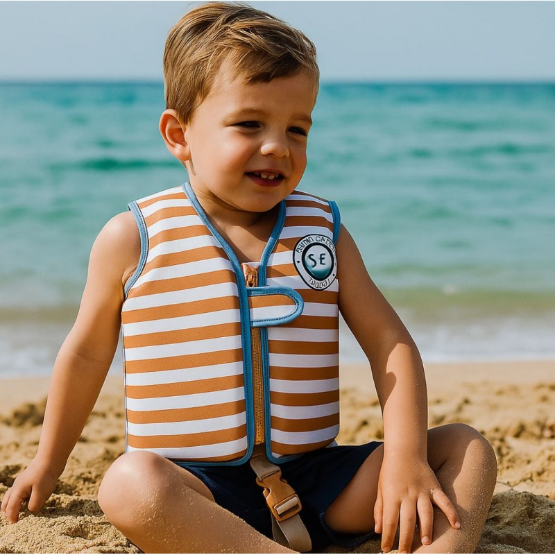 Swim Essentials: Σωσίβιο γιλέκο κολύμβησης με ιμάντα ασφαλείας για παιδιά 1-2 ετών "Brown White Striped"