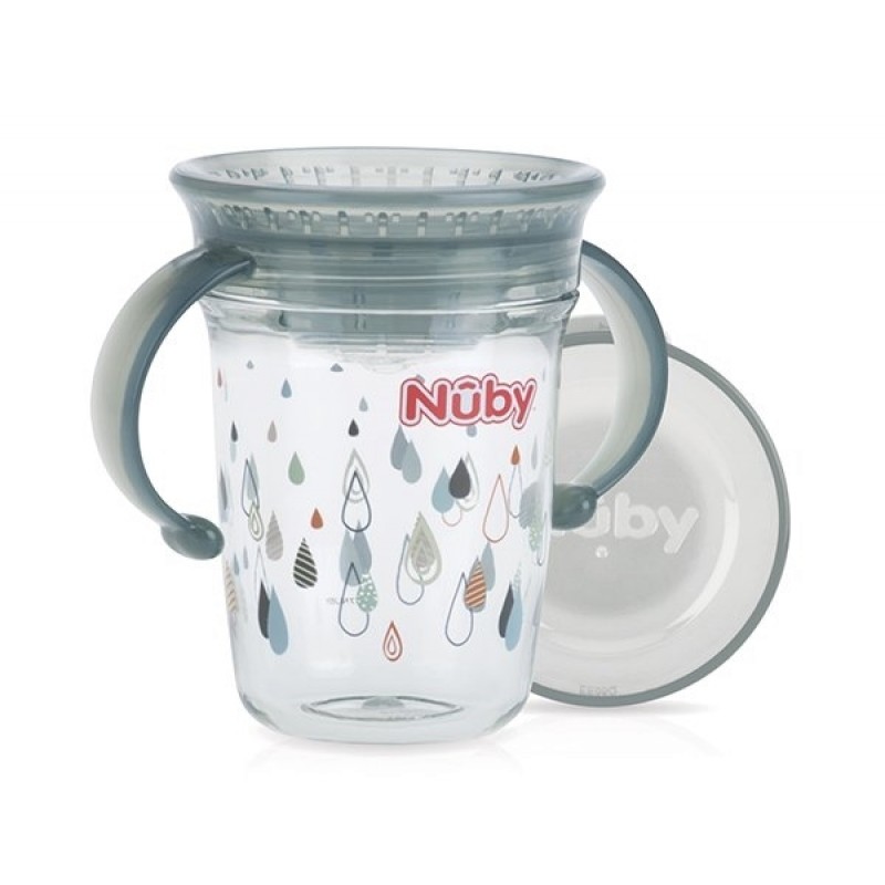 Nuby παιδικό ποτηράκι με 2 λαβές 360° Wonder Cup Tritan™ Grey- 240ml - 6m+    