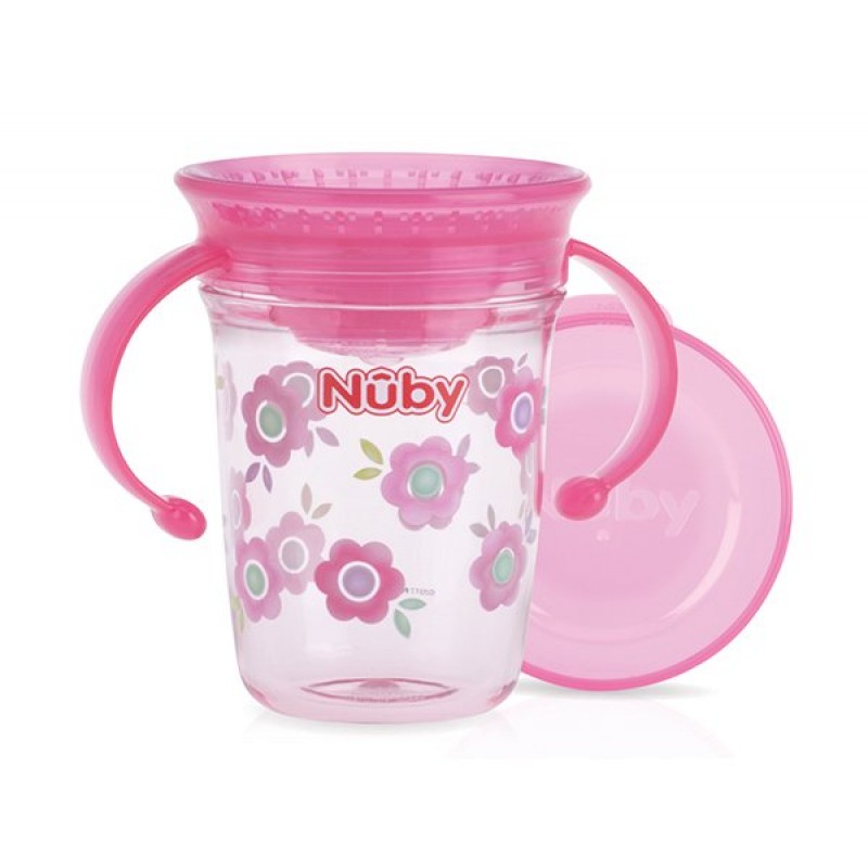 Nuby παιδικό ποτηράκι με 2 λαβές 360° Wonder Cup Tritan™ Pink - 240ml - 6m+    