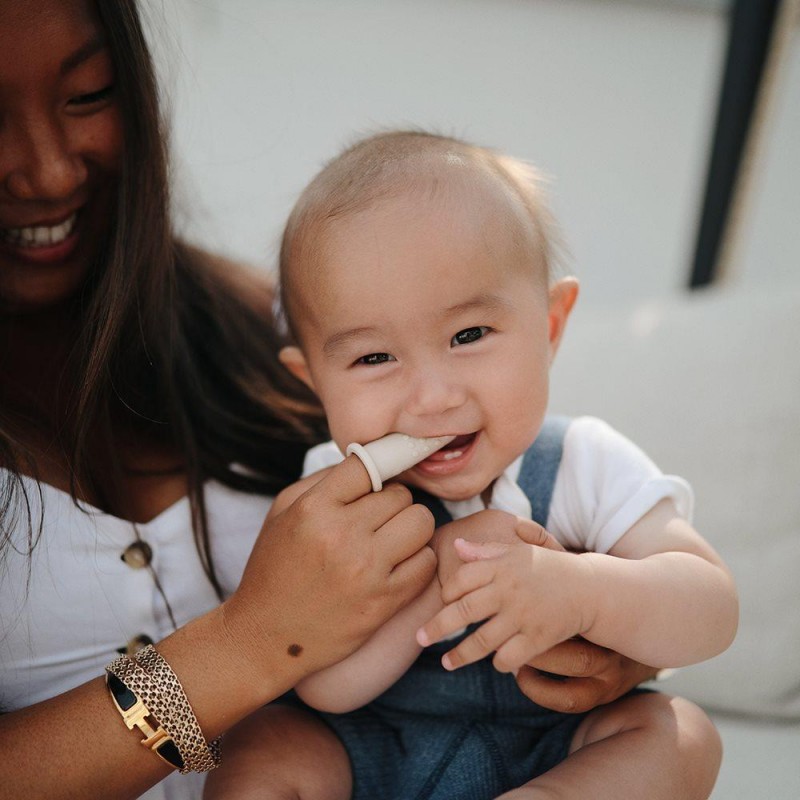 2 Βρεφικές Οδοντόβουρτσες Δακτύλου Σιλικόνης Blush/Shifting Sand - Mushie
