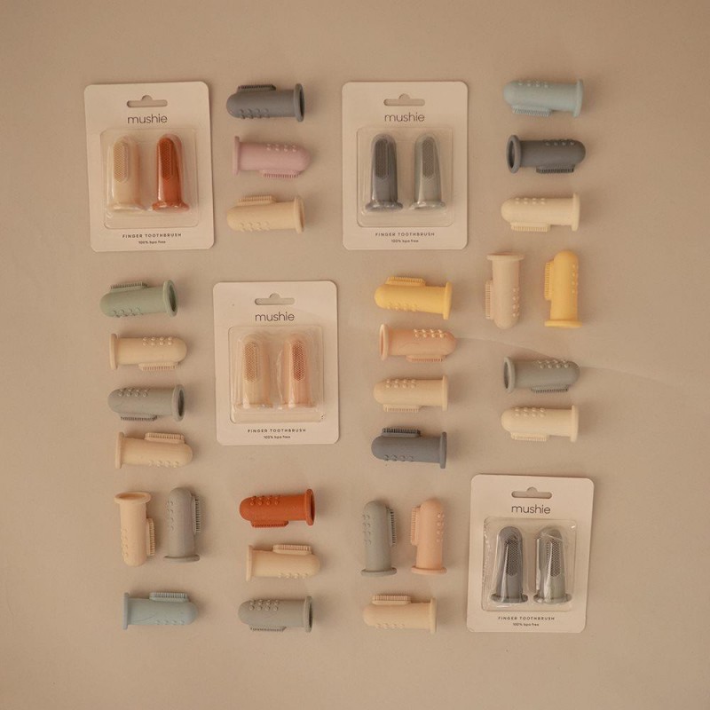 2 Βρεφικές Οδοντόβουρτσες Δακτύλου Σιλικόνης Stone/Tradewinds - Mushie