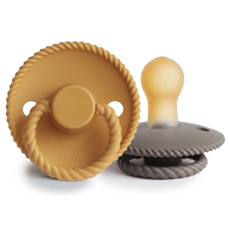 Σετ 2 Πιπίλες Latex FRIGG Rope Honey Gold/Portobello 0-6 Μηνών