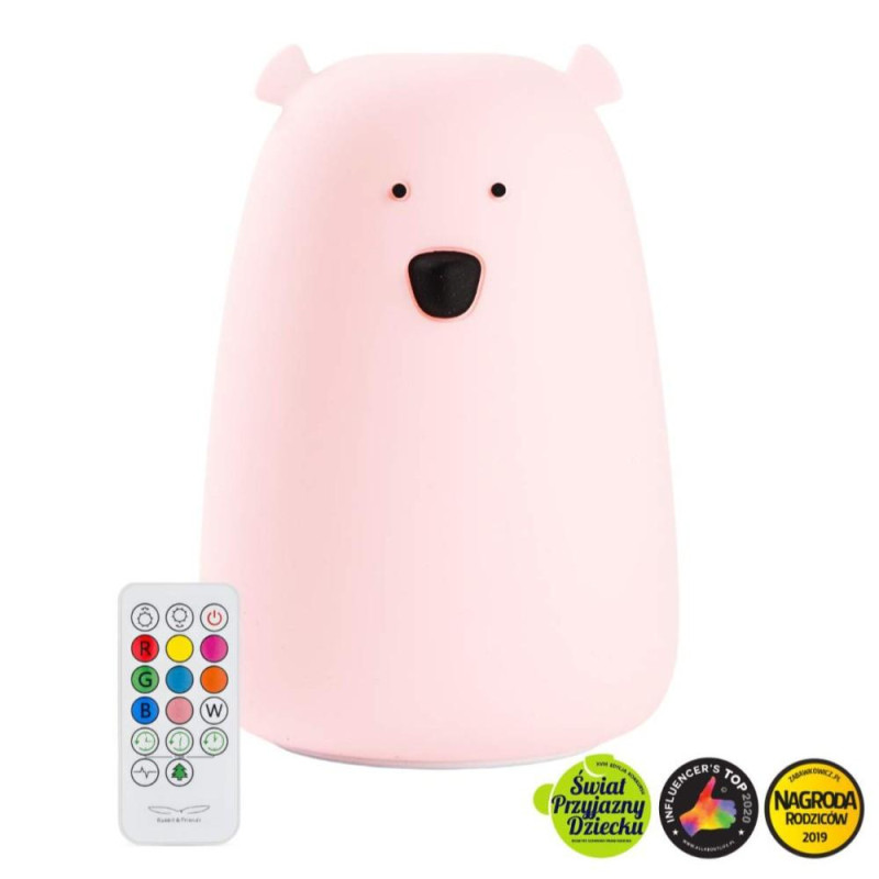 Φωτιστικό Σιλικόνης Bear Lamp Pink 16cm με Τηλεχειριστήριο Rabbit & Friends