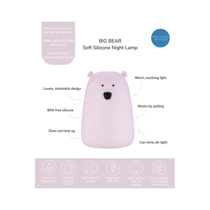 Φωτιστικό Σιλικόνης Bear Lamp Lavender 16cm - Rabbit & Friends