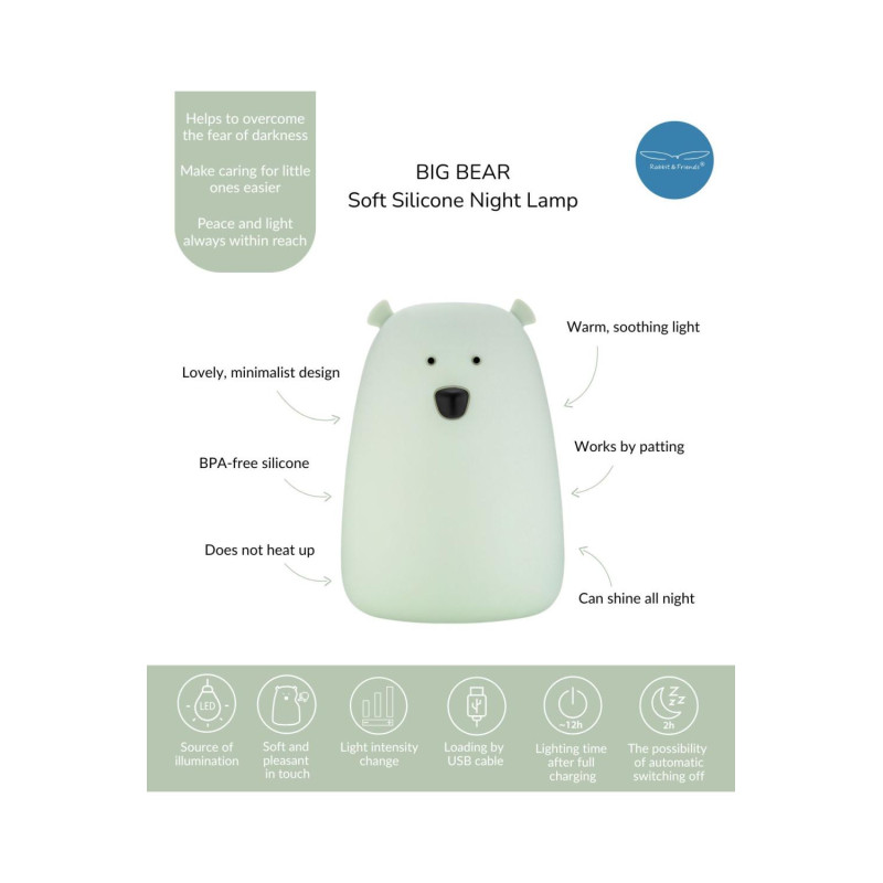 Φωτιστικό Σιλικόνης Bear Lamp Sage 16cm - Rabbit & Friends