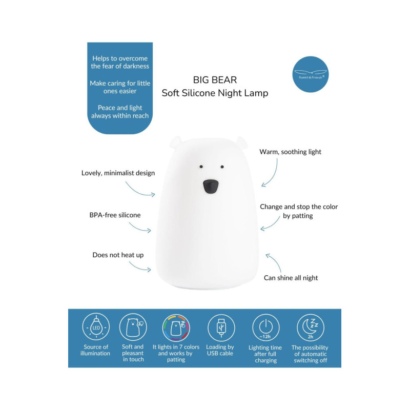 Φωτιστικό Σιλικόνης Bear Lamp White 16cm - Rabbit & Friends