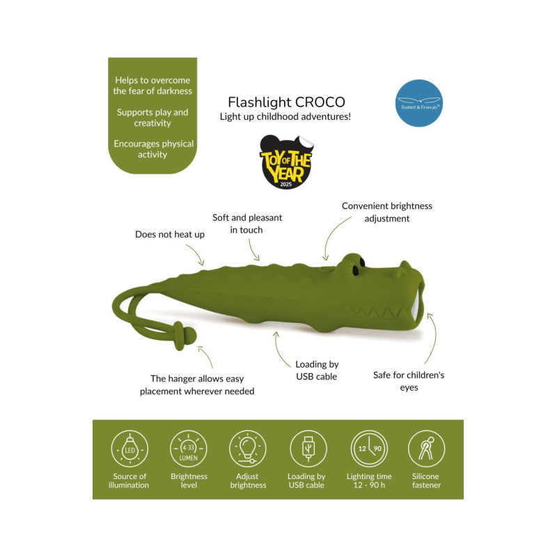 Μικρός Φακός Σιλικόνης Croco Crocodile - Rabbit & Friends