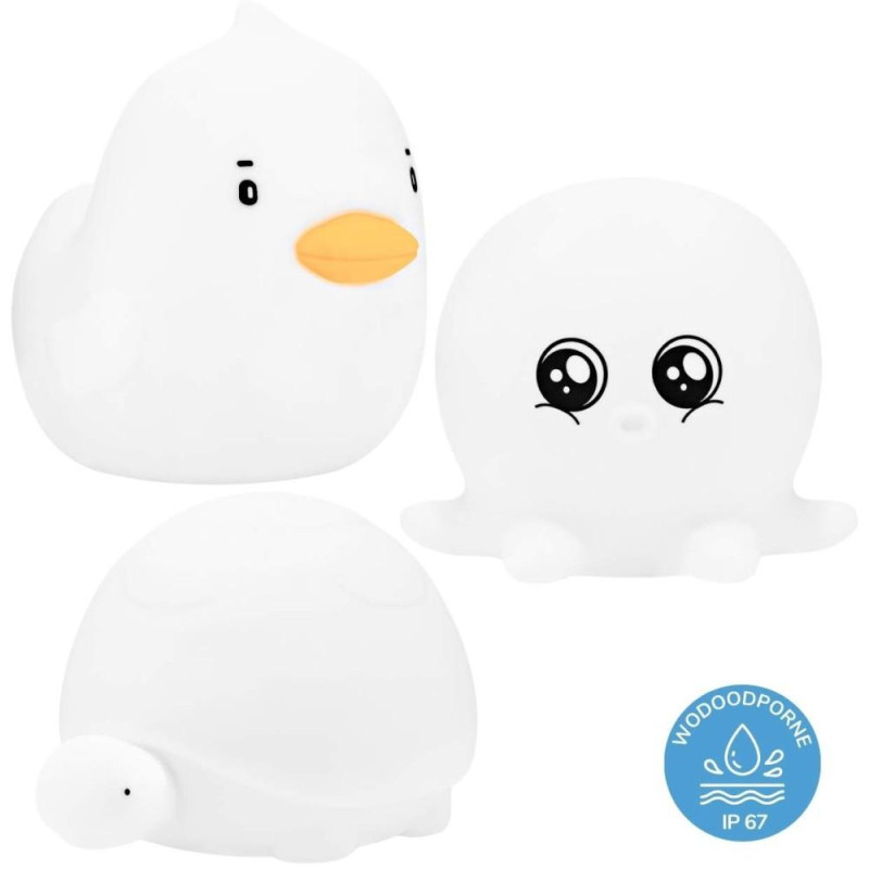 Σετ 3 αδιάβροχων φωτιστικών Σιλικόνης Duck-Octopus-Turtle Rabbit & Friends