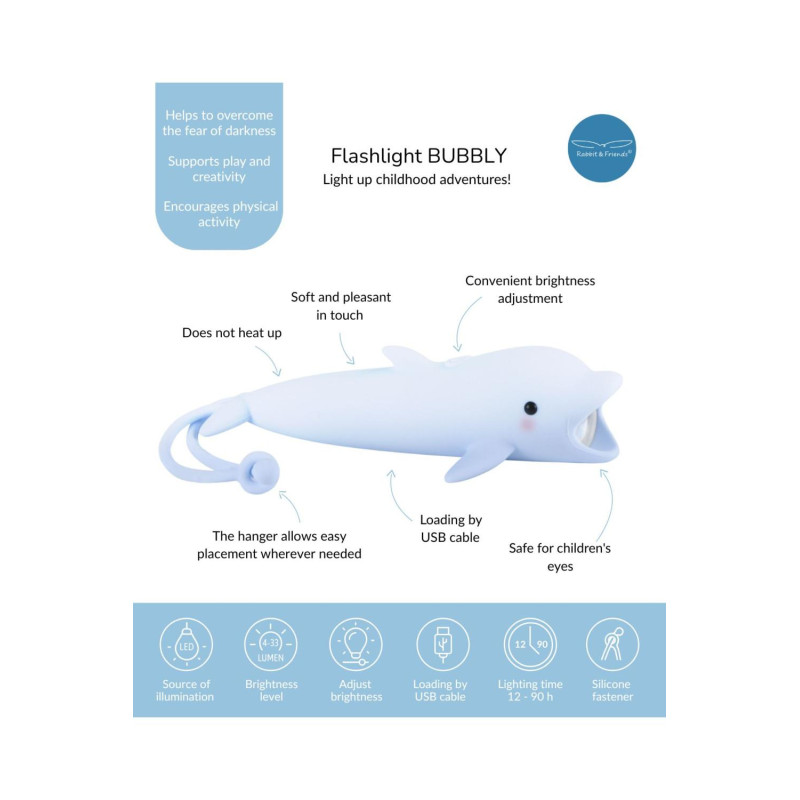 Μικρός Φακός Σιλικόνης Bubbly Dolphin - Rabbit & Friends