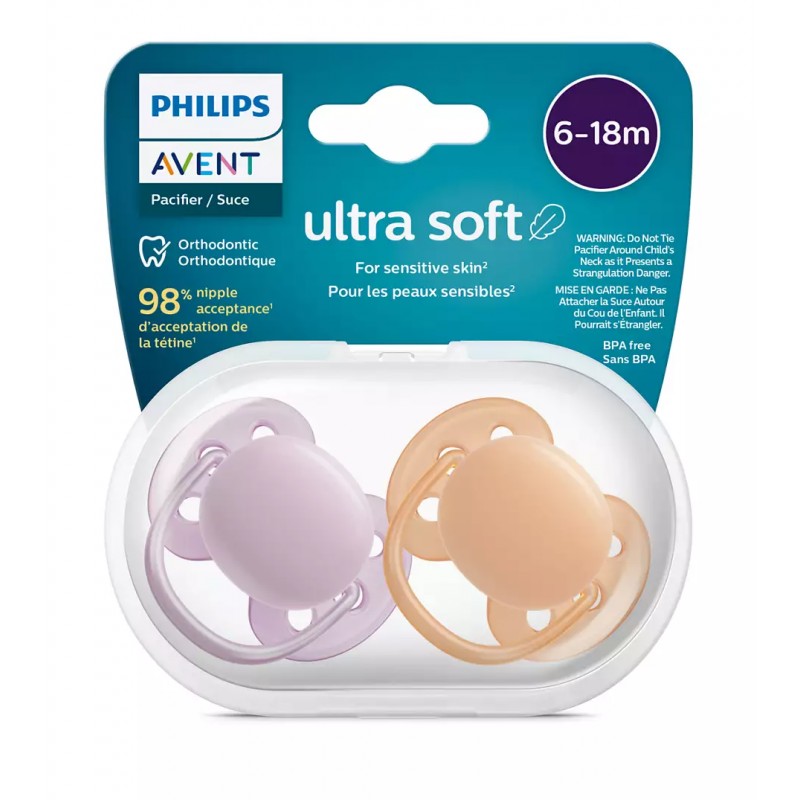 Philips Avent Ορθοδοντική  Πιπίλα Ultra Soft 6-18 μηνών Μωβ-Πορτοκαλί