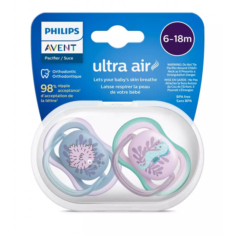 Philips Πιπίλα Σιλικόνης Νυκτός Ultra Air για 6-18 μηνών Ocean Blue/Lilac