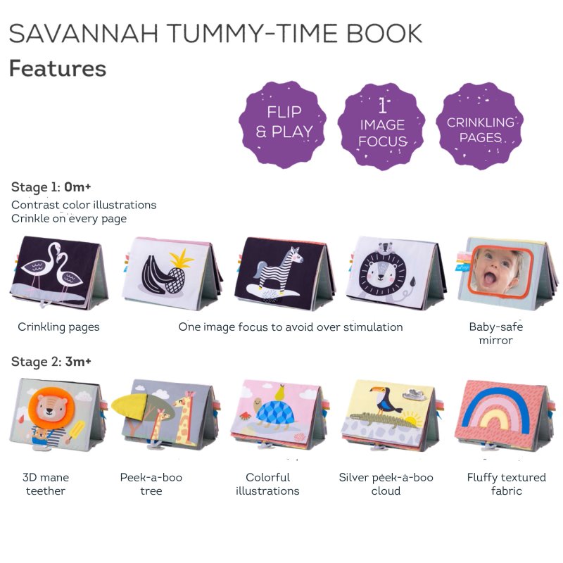 Taf Toys Εκπαιδευτικό Βιβλιαράκι Savannah Tummy-time