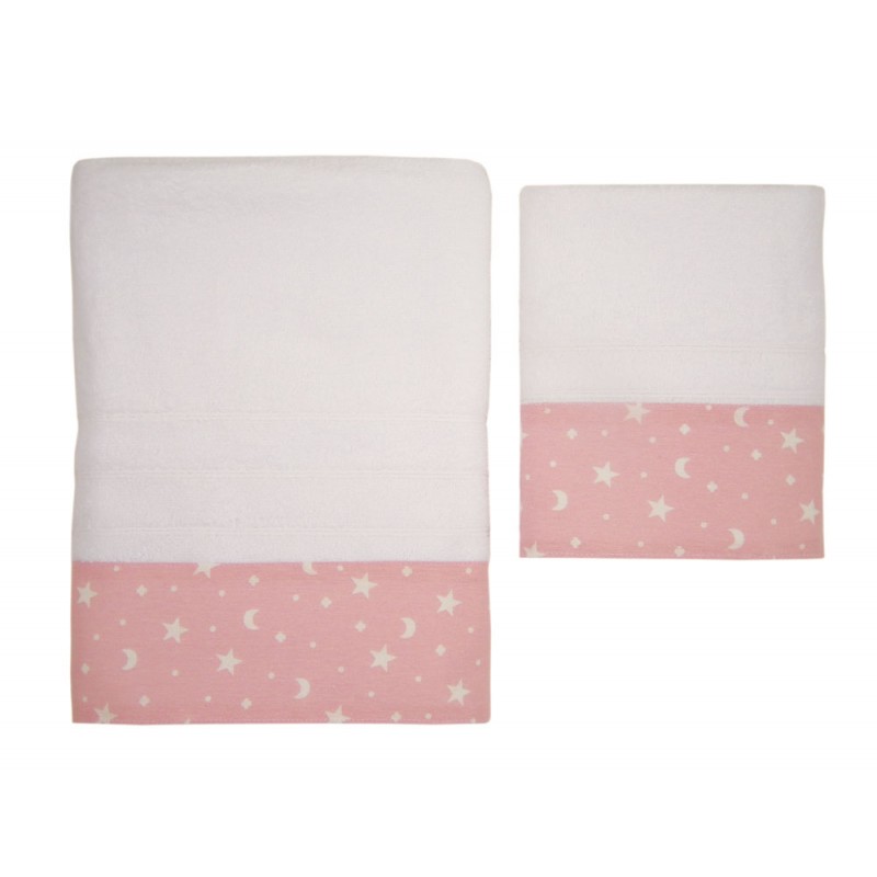 Ωμέγα σετ πετσέτες 2 τεμ βαμβακερές εμπριμέ ροζ
