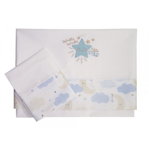 Ωμέγα Σεντόνια Καλαθούνας Blue Clouds & Stars Σετ 3τμχ 70x90 cm