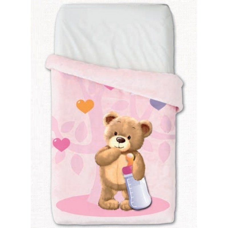 Baby Vip παιδική κουβέρτα velour ροζ σχέδιο αρκουδάκι 110x140