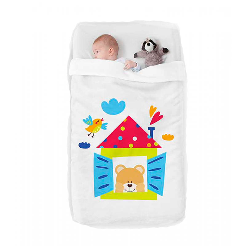 Baby Happy παιδική κουβέρτα velour άσπρη σχέδιο αρκουδάκι 110x140