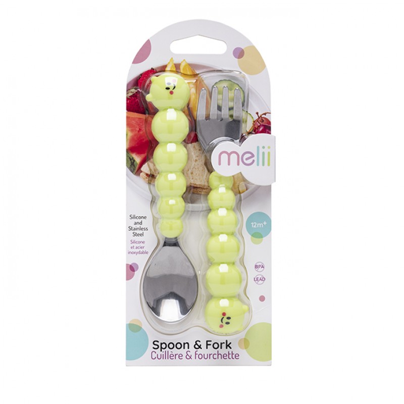 Melii – Πηρούνι και κουτάλι σιλικόνης Caterpillar