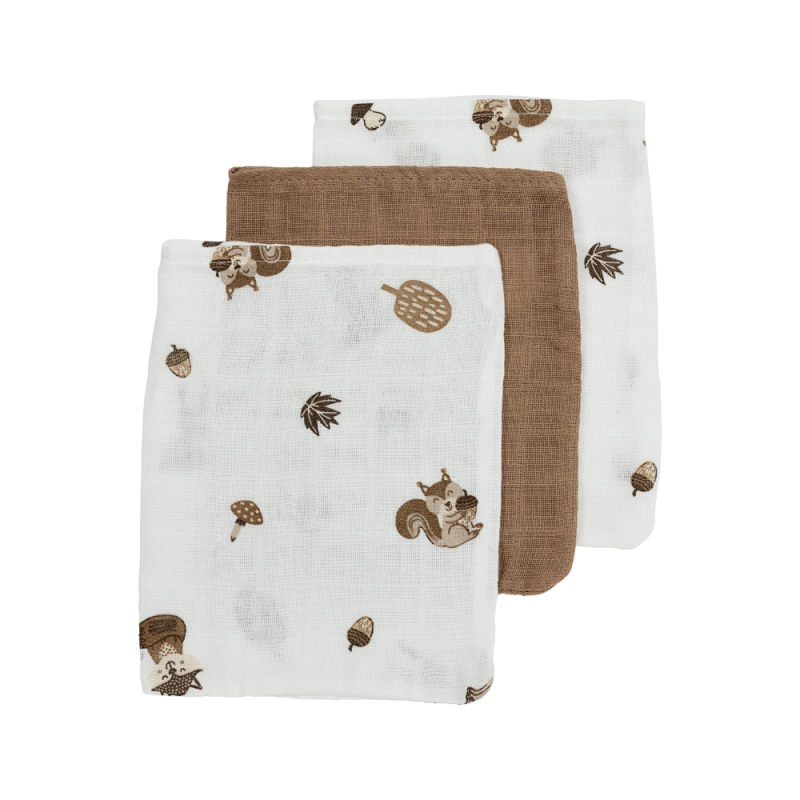 Meyco Σετ 3 Απορροφητικές Λαβέτες/Μουσελίνες Forest Animals Toffee – 30x30cm