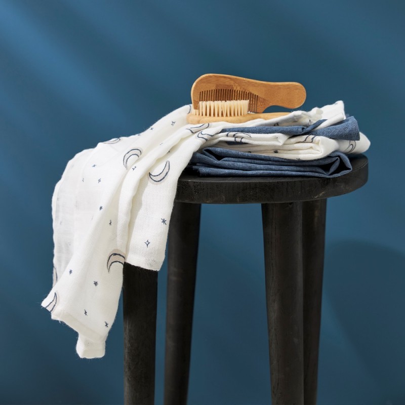 Meyco Σετ 3 Απορροφητικές Λαβέτες/Μουσελίνες Moon Indigo – 30x30cm