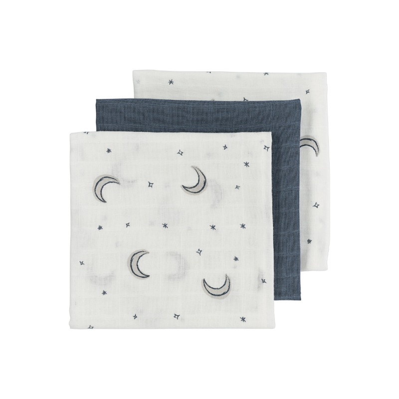 Meyco Σετ 3 Απορροφητικές Λαβέτες/Μουσελίνες Moon Indigo – 30x30cm