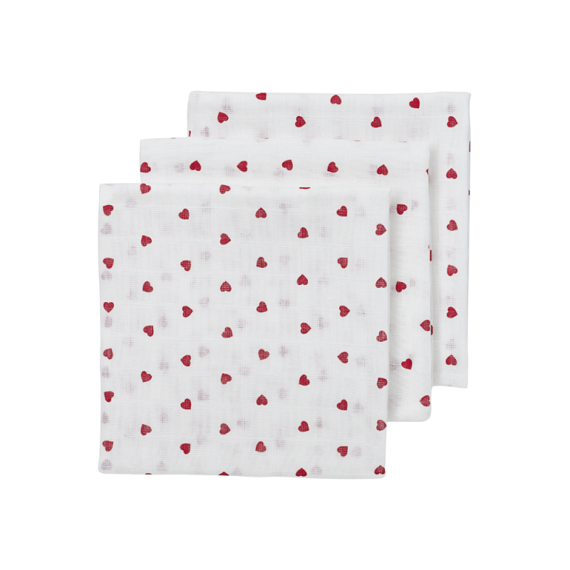 Meyco Σετ 3 Απορροφητικές Λαβέτες/Μουσελίνες Sweet Heart – 30x30cm