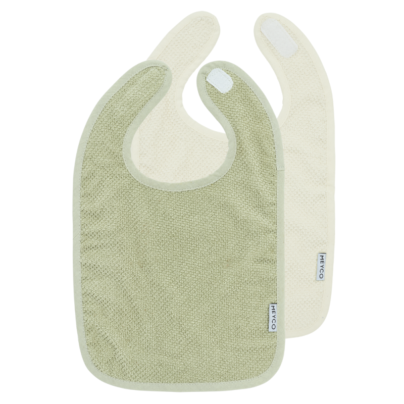 Meyco Σετ 2 Βαμβακερές Σαλιάρες Popcorn natural/soft olive με velcro