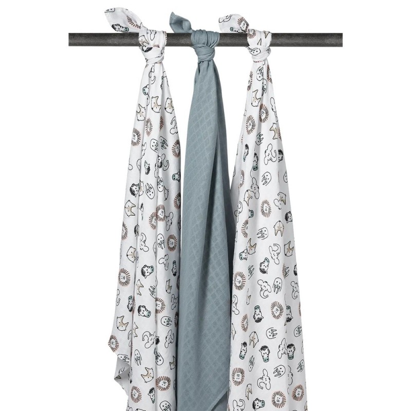 Meyco Σετ 3 Απορροφητικές Λαβέτες/Μουσελίνες Animal Multicolour – 30x30cm