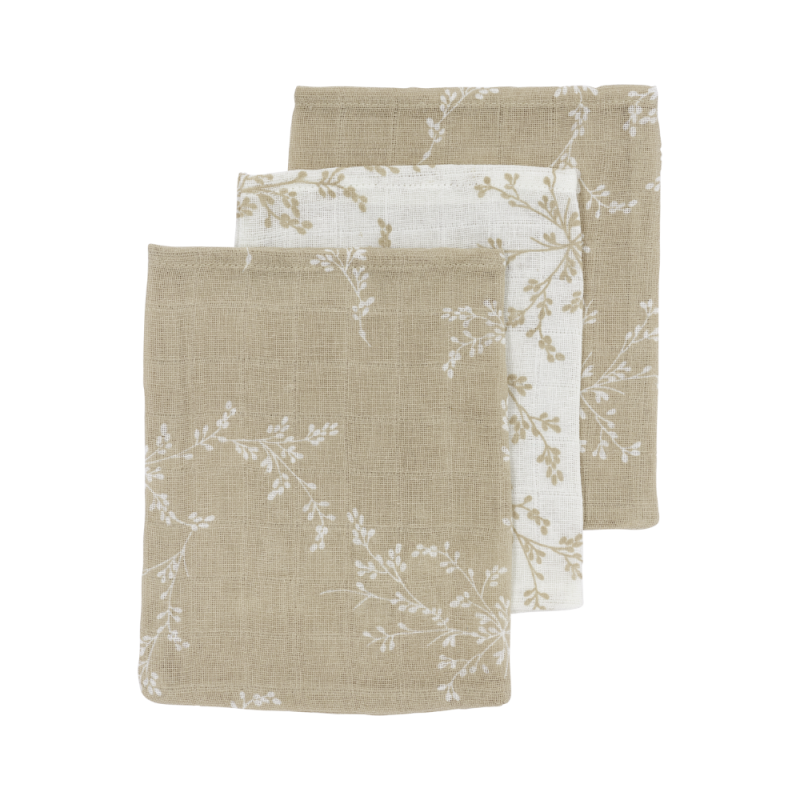Meyco Σετ 3 Απορροφητικές Λαβέτες/Μουσελίνες Branches Sand – 30x30cm