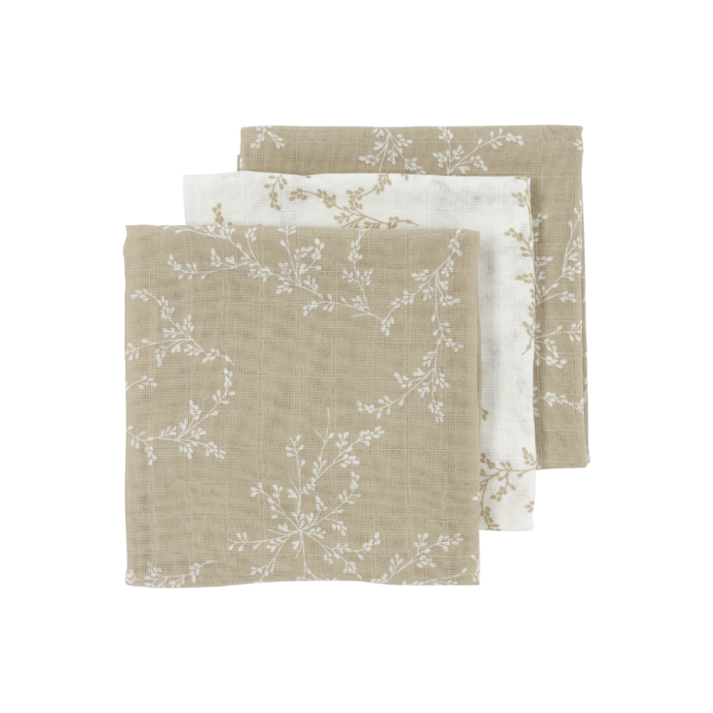 Meyco Σετ 3 Απορροφητικές Λαβέτες/Μουσελίνες Branches Sand – 30x30cm