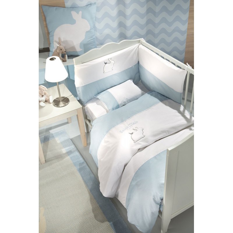 Saint Clair σετ προίκα  Lapin blue 5 τεμ (πάντα, πάπλωμα, παπλωματοθήκη, μαξιλάρι, μαξιλαροθήκη)